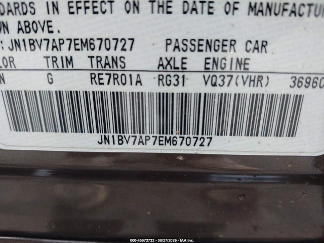 Продаж на аукціоні авто 2014 Infiniti Q50 Sport, vin: JN1BV7AP7EM670727, номер лоту: 45972732