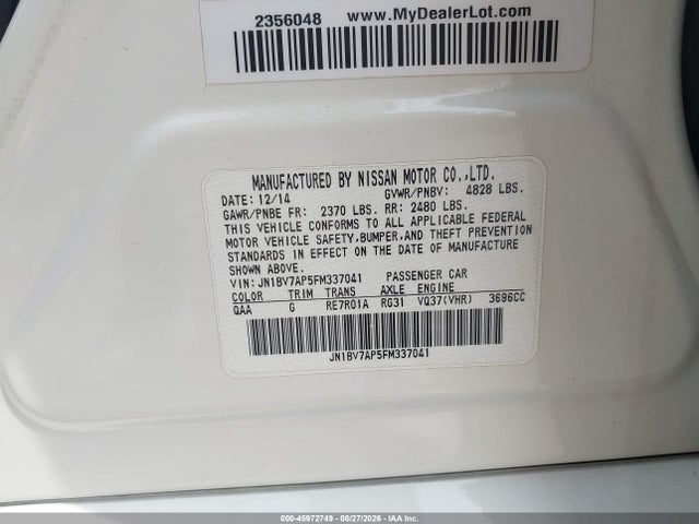 Продаж на аукціоні авто 2015 Infiniti Q50 Premium, vin: JN1BV7AP5FM337041, номер лоту: 45972749