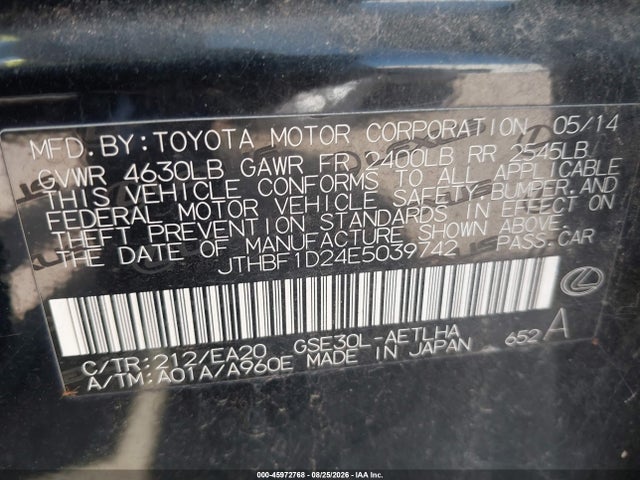 Lexus IS 250 2014 JTHBF1D24E5039742 Image 9