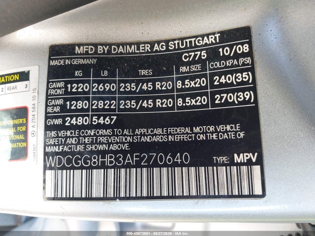 45972801 :رقم المزاد ، WDCGG8HB3AF270640 vin ، 2010 Mercedes-benz Glk 350 4matic مزاد بيع