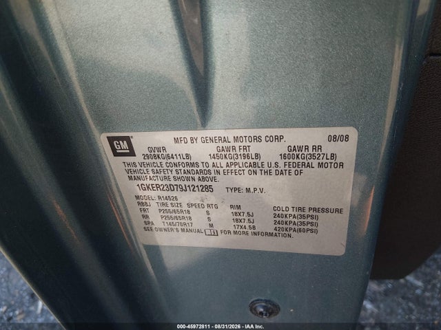 Aukcja sprzedaży 2009 Gmc Acadia Slt-1, vin: 1GKER23D79J121285, numer aukcji: 45972811