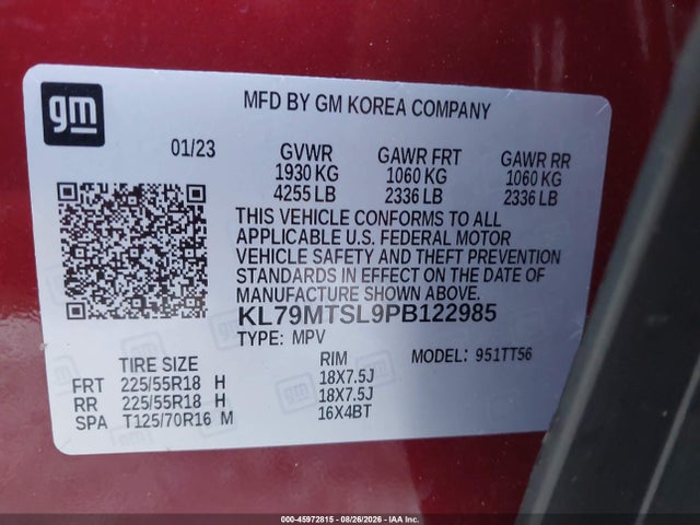 Продаж на аукціоні авто 2023 Chevrolet Trailblazer Fwd Rs, vin: KL79MTSL9PB122985, номер лоту: 45972815