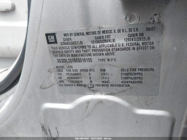 45972827 :رقم المزاد ، 3GSDL73768S516155 vin ، 2008 Saturn Vue Xr مزاد بيع