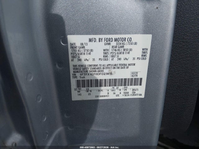 Продажа на аукционе авто 2013 Ford F-150 Xlt, vin: 1FTFX1EF0DFD23816, номер лота: 45972863