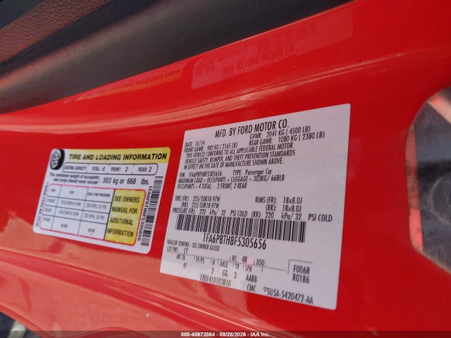 2015 Ford Mustang Ecoboost მანქანა იყიდება აუქციონზე, vin: 1FA6P8TH8F5305656, აუქციონის ნომერი: 45972864