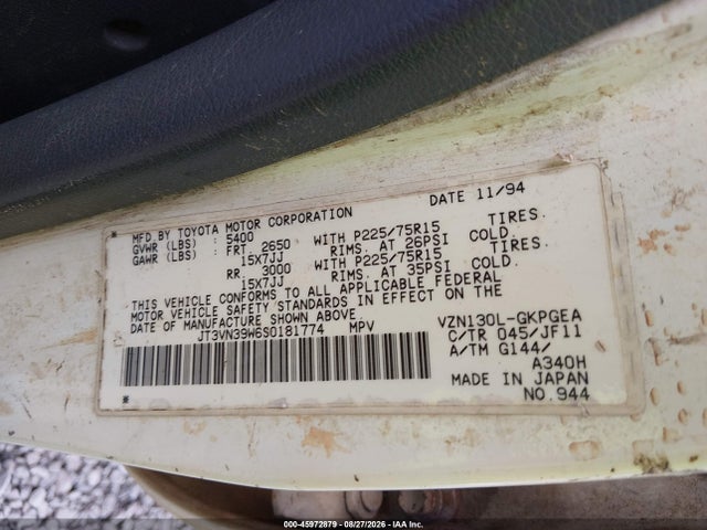 Aukcja sprzedaży 1995 Toyota 4runner Vn39 Sr5, vin: JT3VN39W6S0181774, numer aukcji: 45972879