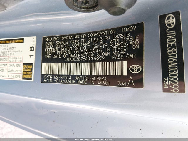 45972888 :رقم المزاد ، JTKDE3B76A0309299 vin ، 2010 Scion Tc مزاد بيع