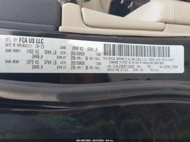2015 Jeep Grand Cherokee Limited მანქანა იყიდება აუქციონზე, vin: 1C4RJFBG9FC183021, აუქციონის ნომერი: 45972889