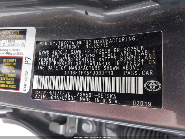 45972904 :رقم المزاد ، 4T1BF1FK5FU083119 vin ، 2015 Toyota Camry Se مزاد بيع