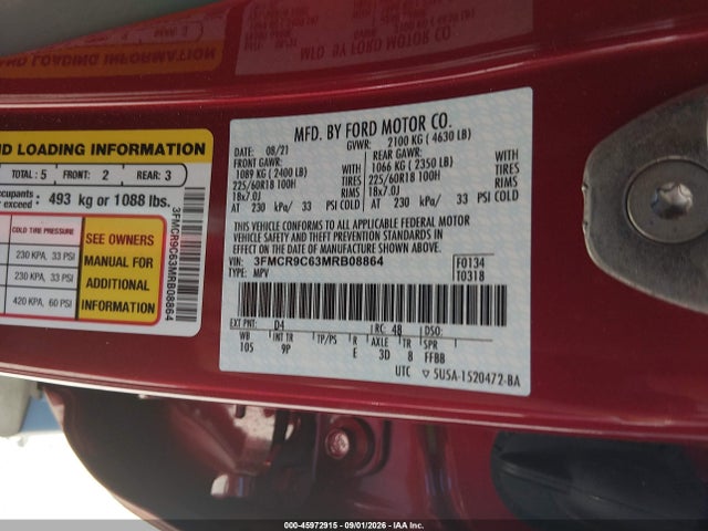 Aukcja sprzedaży 2021 Ford Bronco Sport Outer Banks, vin: 3FMCR9C63MRB08864, numer aukcji: 45972915