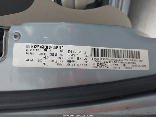 2012 Chrysler Town & Country Limited მანქანა იყიდება აუქციონზე, vin: 2C4RC1GGXCR327720, აუქციონის ნომერი: 45972952