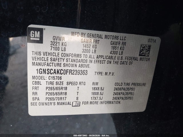 Chevrolet Tahoe Ls 2015 1GNSCAKC0FR239363 Image 9