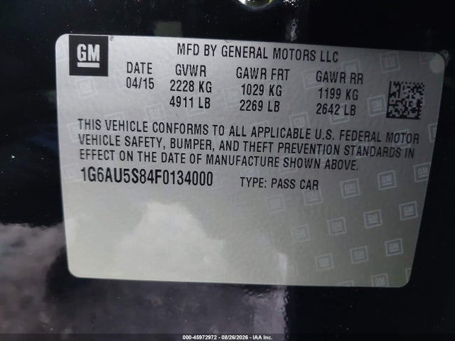 Auction sale of the 2015 Cadillac Cts Vsport, vin: 1G6AU5S84F0134000, lot number: 45972972
