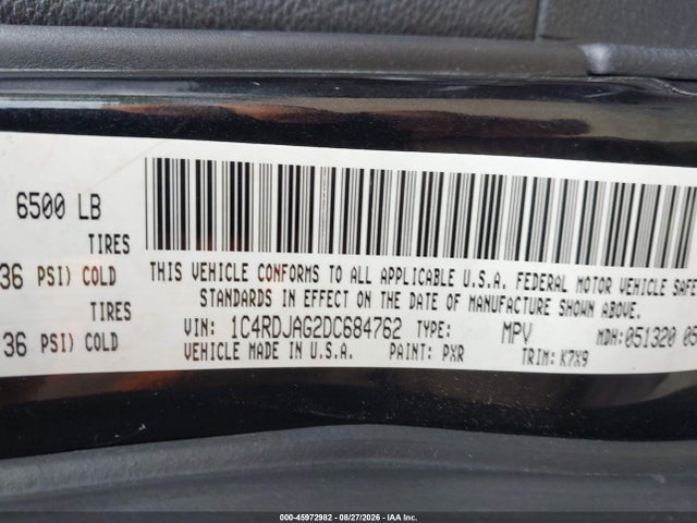 45972982 :رقم المزاد ، 1C4RDJAG2DC684762 vin ، 2013 Dodge Durango Sxt مزاد بيع