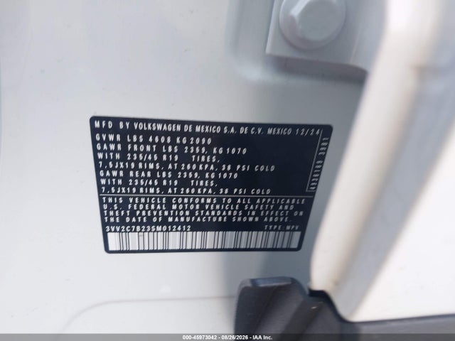 Aukcja sprzedaży 2025 Volkswagen Taos 1.5t Se Black, vin: 3VV2C7B23SM012412, numer aukcji: 45973042