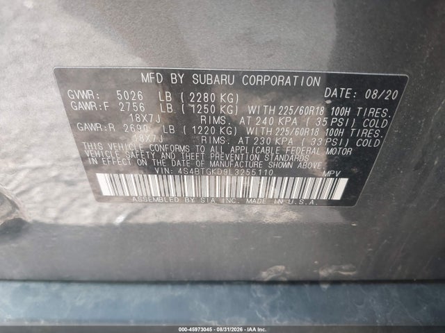 Продажа на аукционе авто 2020 Subaru Outback Onyx Edition Xt, vin: 4S4BTGKD9L3255110, номер лота: 45973045