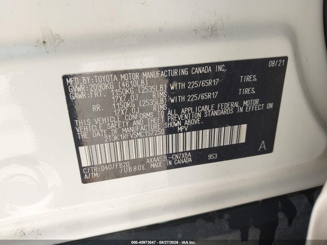 Aukcja sprzedaży 2021 Toyota Rav4 Le, vin: 2T3K1RFV5MC157250, numer aukcji: 45973047