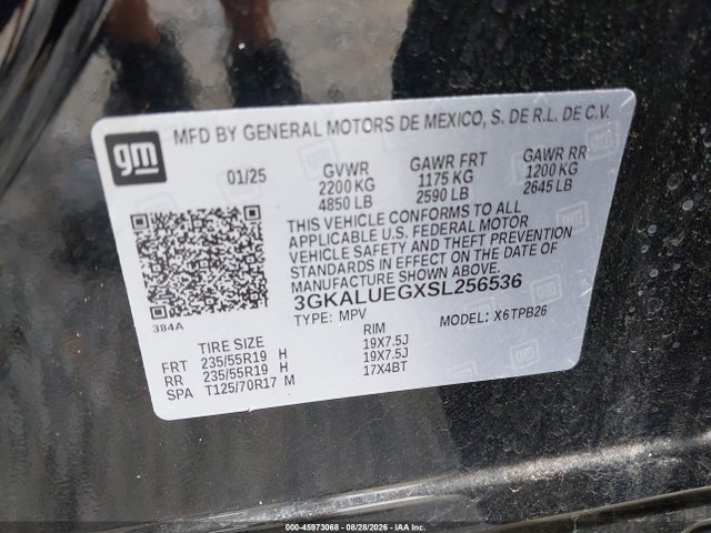 Aukcja sprzedaży 2025 Gmc Terrain Awd Elevation, vin: 3GKALUEGXSL256536, numer aukcji: 45973068