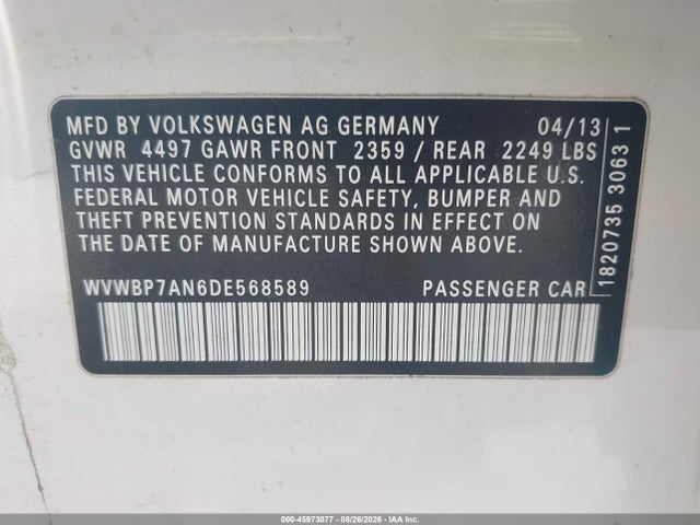 Продажа на аукционе авто 2013 Volkswagen Cc 2.0t R-line, vin: WVWBP7AN6DE568589, номер лота: 45973077