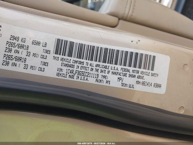 Продажа на аукционе авто 2014 Jeep Grand Cherokee Limited, vin: 1C4RJFBG5EC211119, номер лота: 45973079