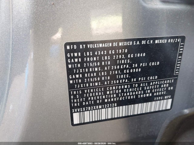 2024 Volkswagen Taos 1.5t Se მანქანა იყიდება აუქციონზე, vin: 3VVSX7B2XRM122128, აუქციონის ნომერი: 45973083