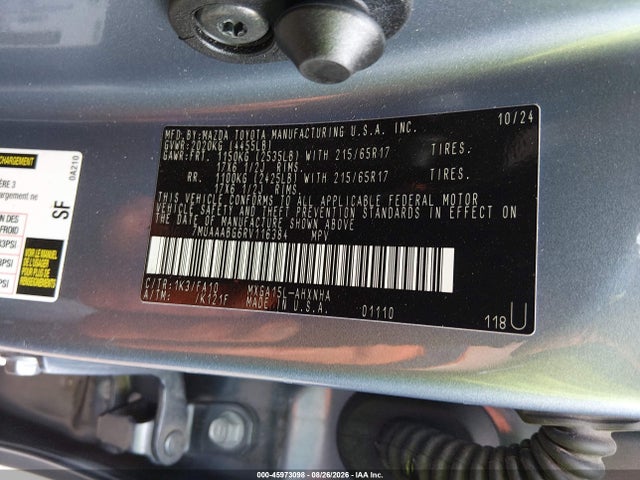 Aukcja sprzedaży 2024 Toyota Corolla Cross L, vin: 7MUAAABG6RV116384, numer aukcji: 45973098