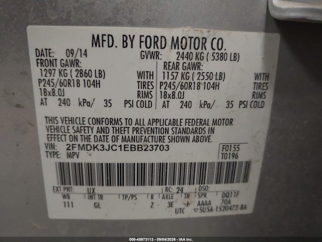 Продажа на аукционе авто 2014 Ford Edge Sel, vin: 2FMDK3JC1EBB23703, номер лота: 45973113