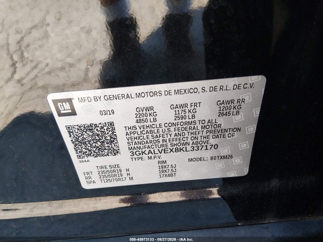Aukcja sprzedaży 2019 Gmc Terrain Slt, vin: 3GKALVEX8KL337170, numer aukcji: 45973133