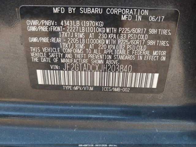 Aukcja sprzedaży 2018 Subaru Crosstrek 2.0i Premium, vin: JF2GTADCXJH203840, numer aukcji: 45973135