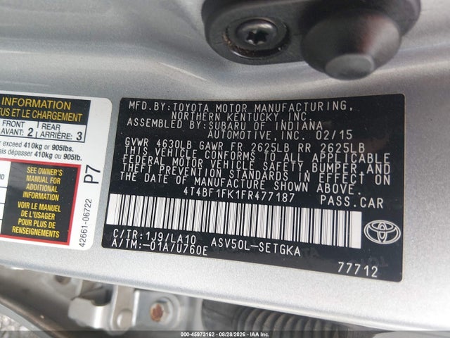 Aukcja sprzedaży 2015 Toyota Camry Xle, vin: 4T4BF1FK1FR477187, numer aukcji: 45973162
