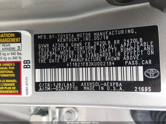 Aukcja sprzedaży 2019 Toyota Avalon Hybrid Limited, vin: 4T1B21FB2KU002194, numer aukcji: 45973193