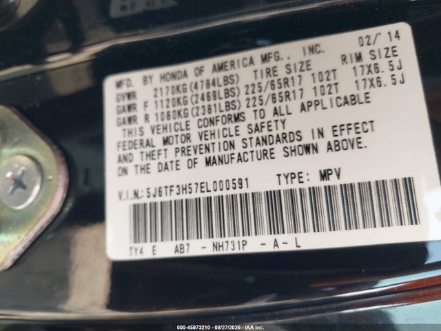 5J6TF3H57EL000591 Honda Crosstour Ex-l