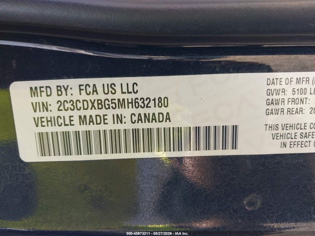 Aukcja sprzedaży 2021 Dodge Charger Sxt Rwd, vin: 2C3CDXBG5MH632180, numer aukcji: 45973211