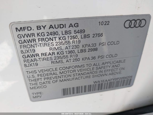 Aukcja sprzedaży 2023 Audi Q5 Premium Plus 45 Tfsi S Line Quattro, vin: WA1EAAFY0P2054204, numer aukcji: 45973214