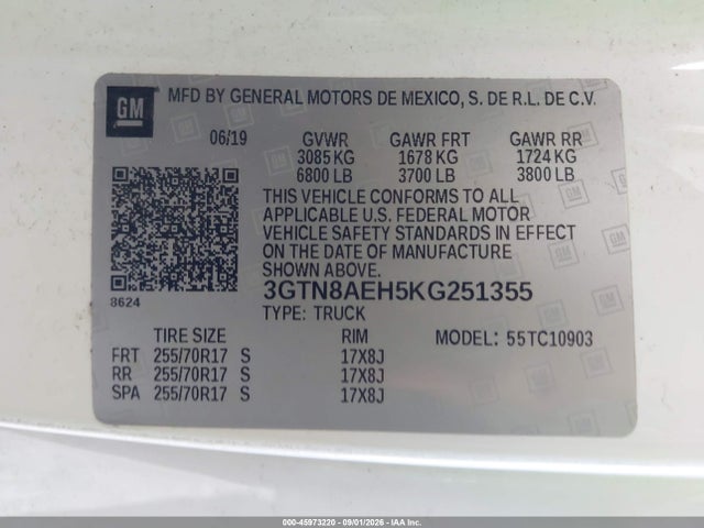 Продажа на аукционе авто 2019 Gmc Sierra 1500, vin: 3GTN8AEH5KG251355, номер лота: 45973220