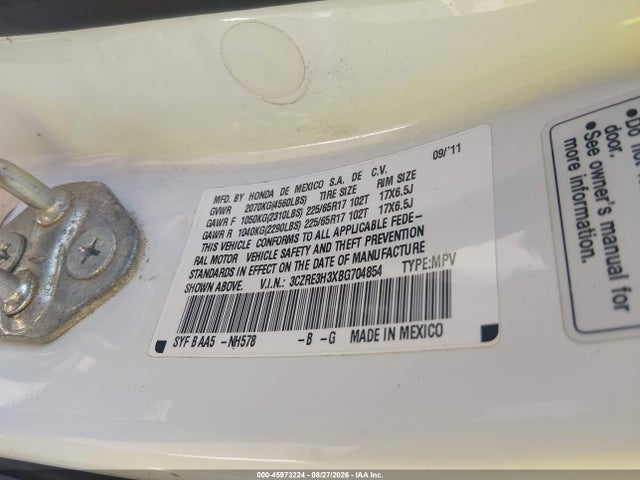 45973224 :رقم المزاد ، 3CZRE3H3XBG704854 vin ، 2011 Honda Cr-v Lx مزاد بيع