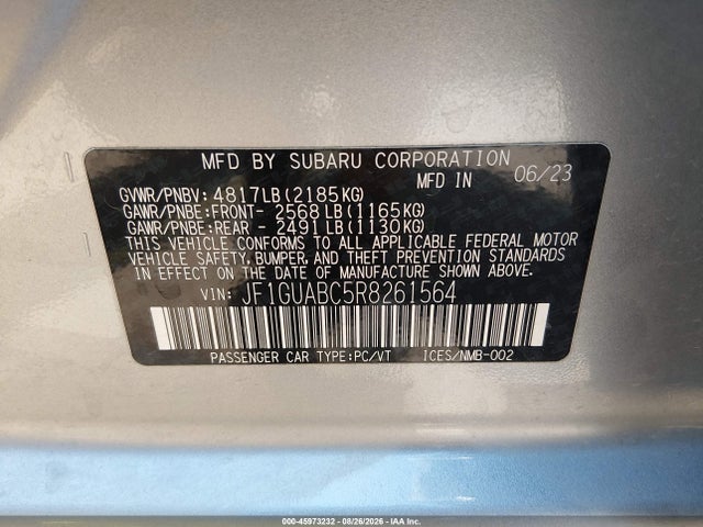 45973232 :رقم المزاد ، JF1GUABC5R8261564 vin ، 2024 Subaru Impreza Base 5-door مزاد بيع
