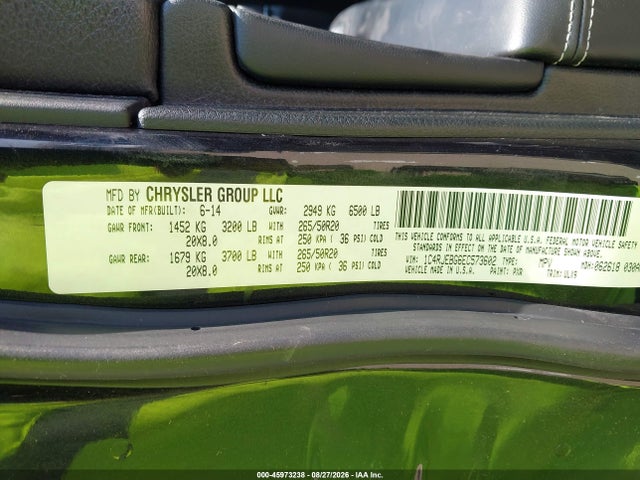 2014 Jeep Grand Cherokee Limited მანქანა იყიდება აუქციონზე, vin: 1C4RJEBG6EC573602, აუქციონის ნომერი: 45973238