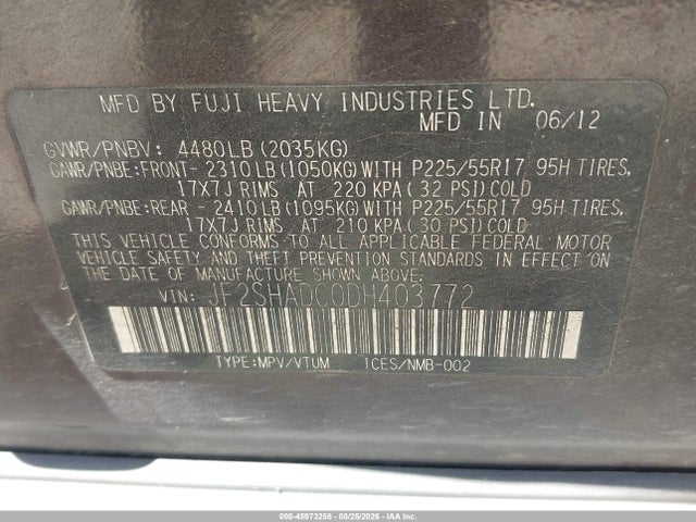 2013 Subaru Forester 2.5x Premium მანქანა იყიდება აუქციონზე, vin: JF2SHADC0DH403772, აუქციონის ნომერი: 45973258