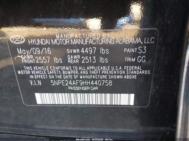 Продажа на аукционе авто 2017 Hyundai Sonata, vin: 5NPE24AF9HH440758, номер лота: 45973293