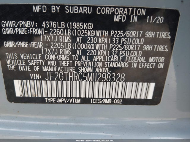 45973299 :رقم المزاد ، JF2GTHRC5MH298328 vin ، 2021 Subaru Crosstrek Sport مزاد بيع
