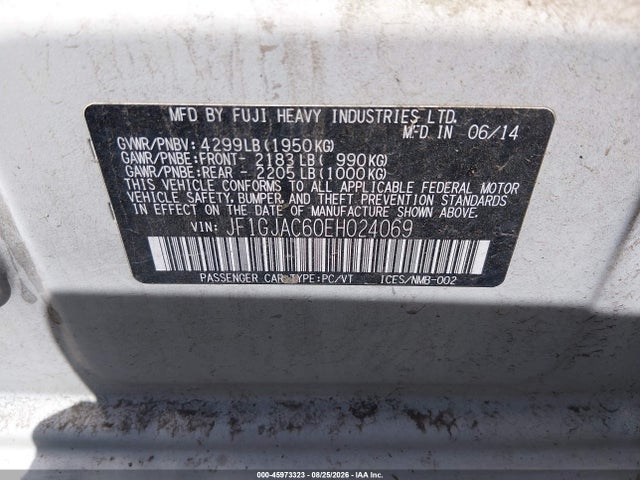 Продажа на аукционе авто 2014 Subaru Impreza 2.0i Premium, vin: JF1GJAC60EH024069, номер лота: 45973323