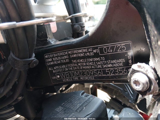 2025 Bmw R 1300 Gs მანქანა იყიდება აუქციონზე, vin: WB10M2309S6L52356, აუქციონის ნომერი: 45973326