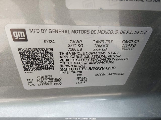 Продаж на аукціоні авто 2024 Gmc Sierra 1500 4wd  Short Box At4x, vin: 3GTUUFEL8RG284238, номер лоту: 45973332