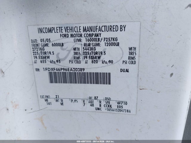 Продажа на аукционе авто 2006 Ford F-450 Chassis Xl/xlt, vin: 1FDXF46P96EA20389, номер лота: 45973333