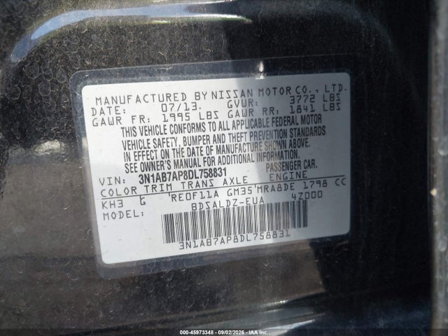 Aukcja sprzedaży 2013 Nissan Sentra Sv, vin: 3N1AB7AP8DL758831, numer aukcji: 45973348