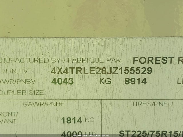 45973376 :رقم المزاد ، 4X4TRLE28JZ155529 vin ، 2018 Forest River Rockwood 2909 Ws مزاد بيع