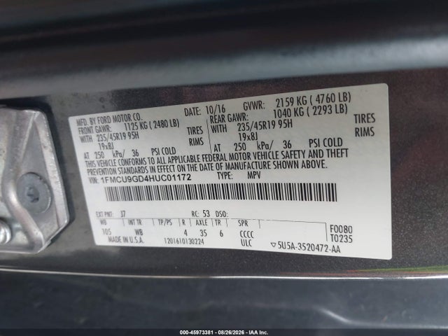 Продажа на аукционе авто 2017 Ford Escape Se, vin: 1FMCU9GD4HUC01172, номер лота: 45973381