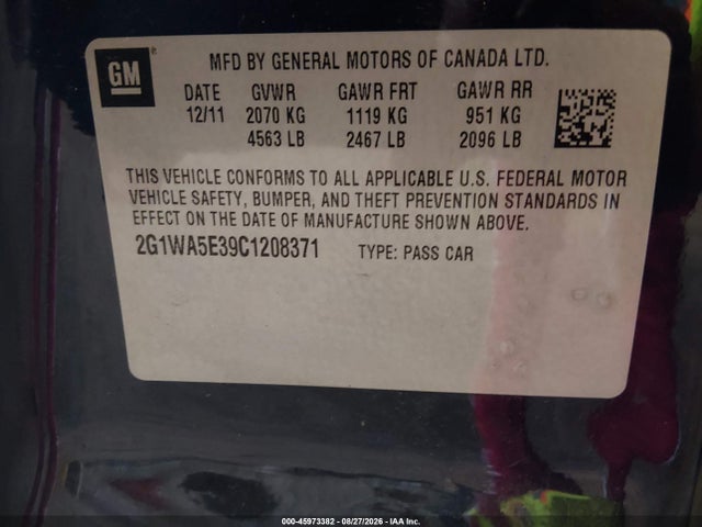 Продажа на аукционе авто 2012 Chevrolet Impala Ls, vin: 2G1WA5E39C1208371, номер лота: 45973382