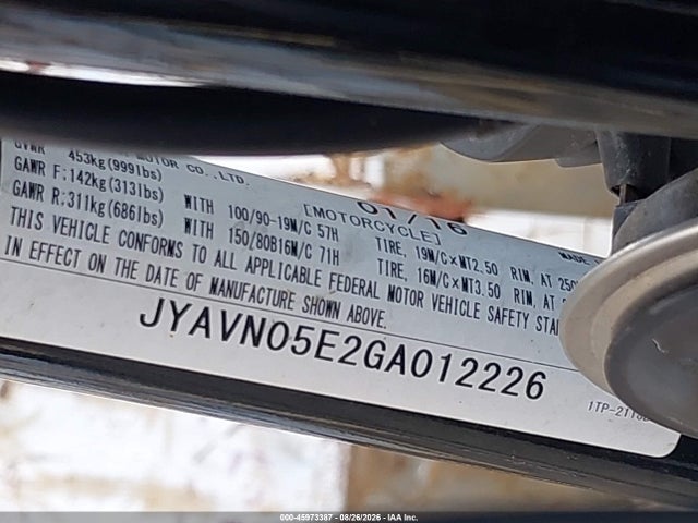 Продаж на аукціоні авто 2016 Yamaha Xvs950 Cu/cuc, vin: JYAVN05E2GA012226, номер лоту: 45973387